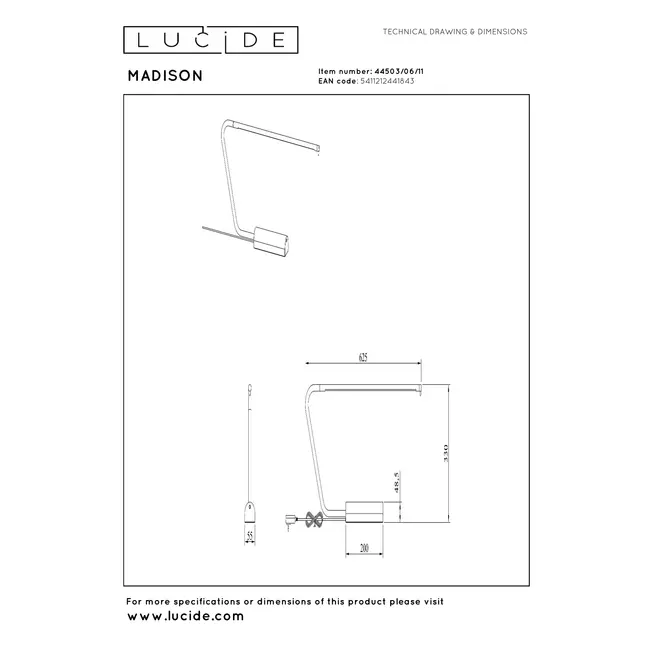 MADISON - Lampe de bureau - LED Dim. - 1x9W 2700K - Chrome - 44503/06/11
