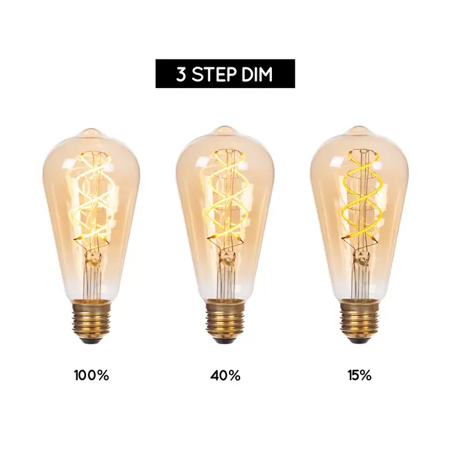 ST64 - Ampoule à filament - Ø 6,4 cm - LED 3 StepDim (Memory) - E27 - 1x4,9 W 2200 K - Ambre - 49034/95/62