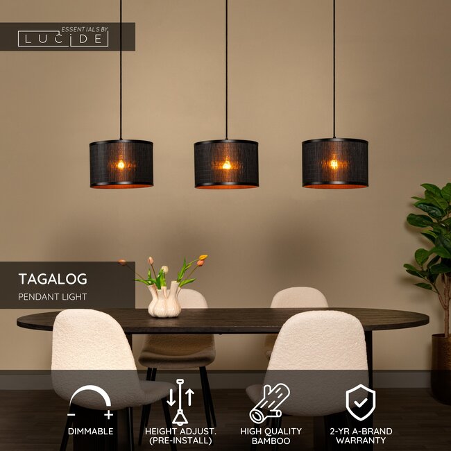 TAGALOG - Suspension - Ø 40 cm - 3xE27 - Noir | Essential - 21429/03/30
