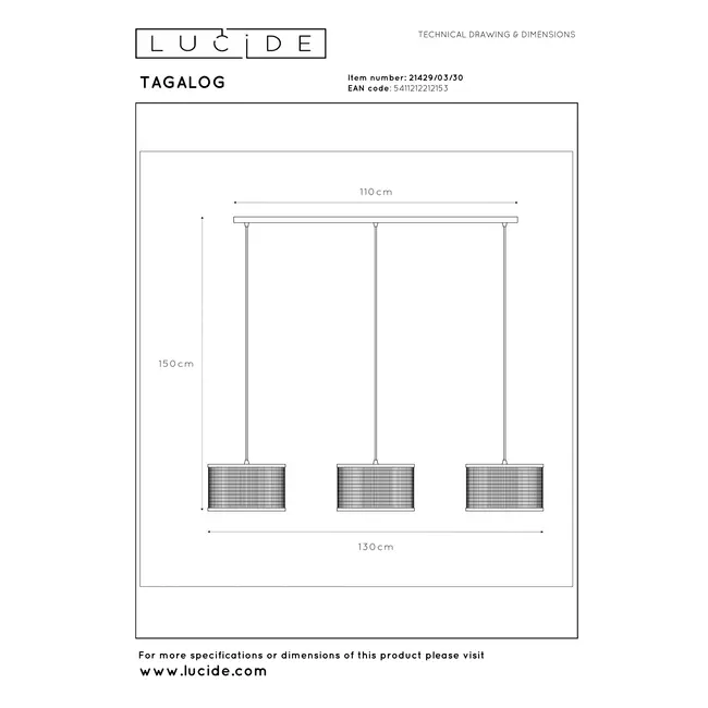 TAGALOG - Pendant light - Ø 40 cm - 3xE27 - Black | Essential - 21429/03/30