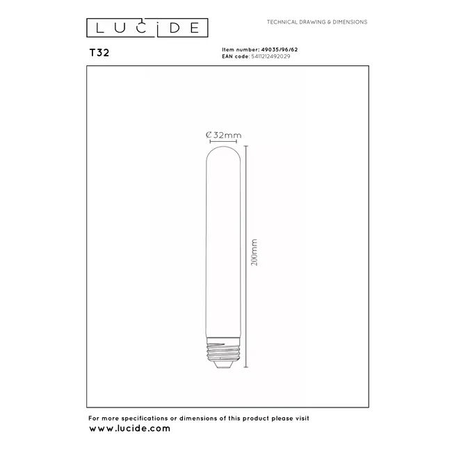 T32 - Ampoule filament - Ø 3,2 cm - E27 - 1x4,9W 2200K - Ambre - 49035/96/62