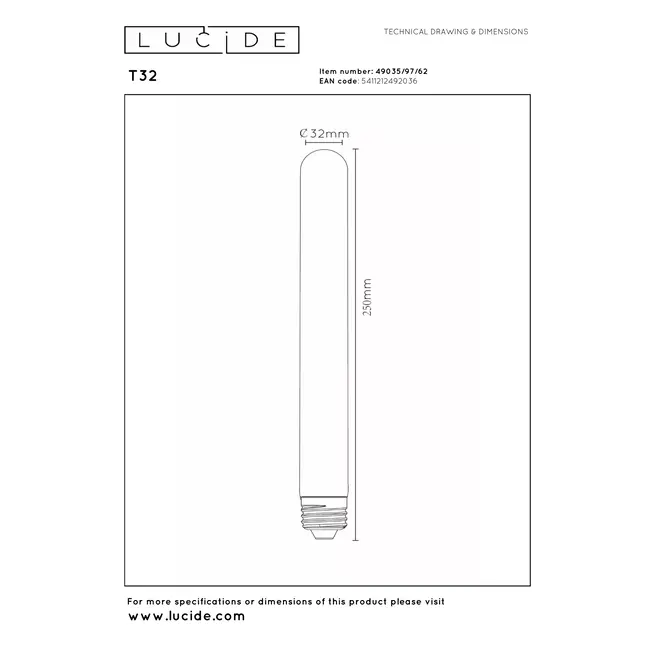 T32 - Filament bulb - Ø 3,2 cm - E27 - 1x4,9W 2200K - Amber - 49035/97/62
