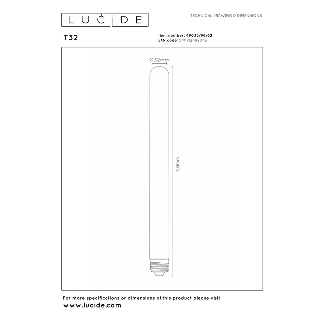 T32 - Filament bulb - Ø 3,2 cm - E27 - 1x4,9W 2200K - Amber - 49035/98/62