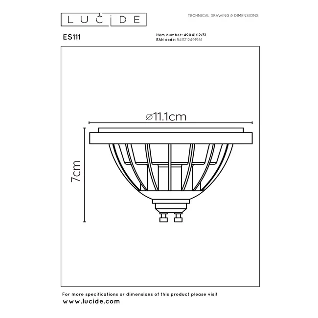 ES111 - Led lamp - Ø 11 cm - LED Dim to warm - GU10 - 1x12W 2200K/3000K - Wit - 49041/12/31