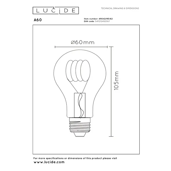 A60 - Filament lamp - Ø 6 cm - LED 3 StepDim (Memory) - E27 - 1x4,9W 2200K - Amber - 49042/95/62