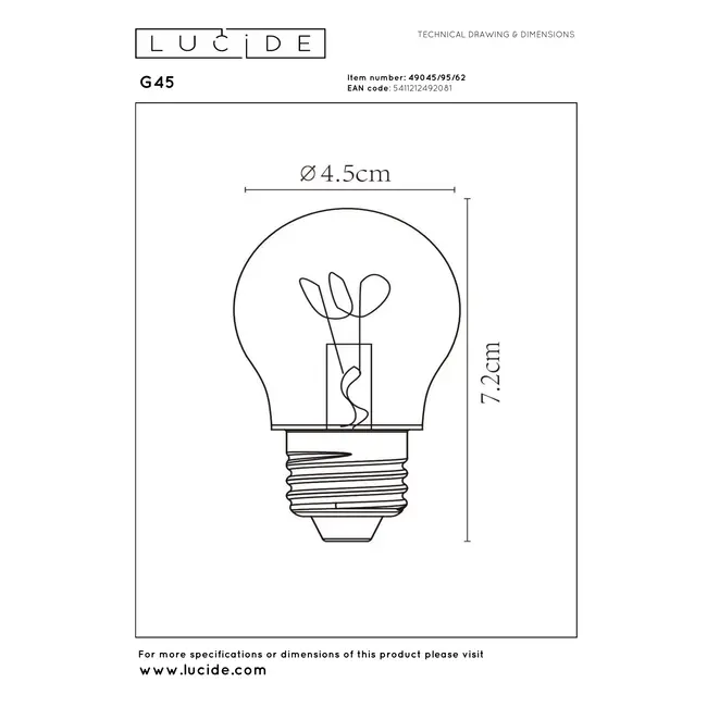 G45 - Ampoule filament - Ø 4,5 cm - E27 - 1x3W 2200K - Ambre - 49045/95/62