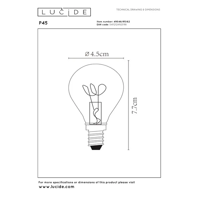 P45 - Filament lamp - Ø 4,5 cm - LED 3 StepDim (Memory) - E14 - 1x3W 2200K - Amber - 49046/95/62