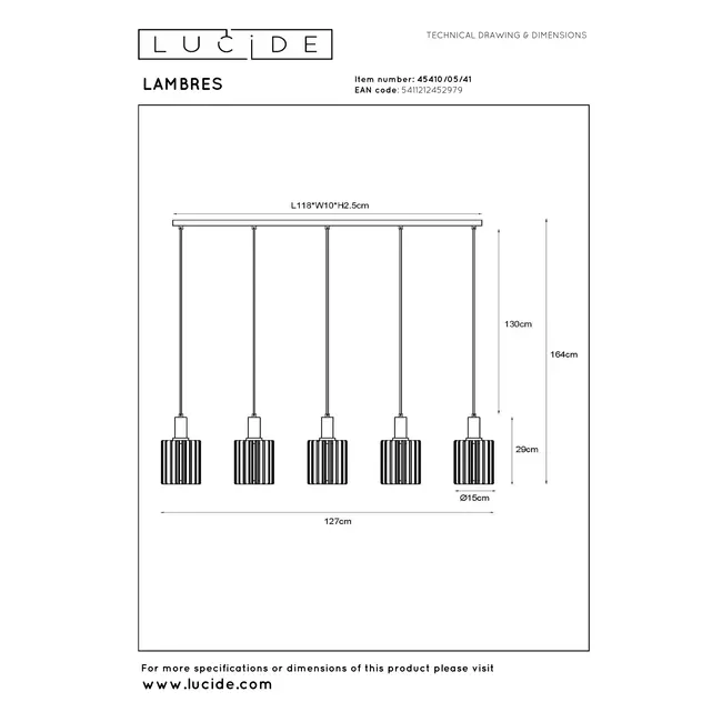 LAMBRES - Pendant light - 5xE27 - Taupe - 45410/05/41