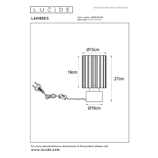 LAMBRES - Lampe de table - Ø 15 cm - 1xE27 - Noir - 45510/01/30