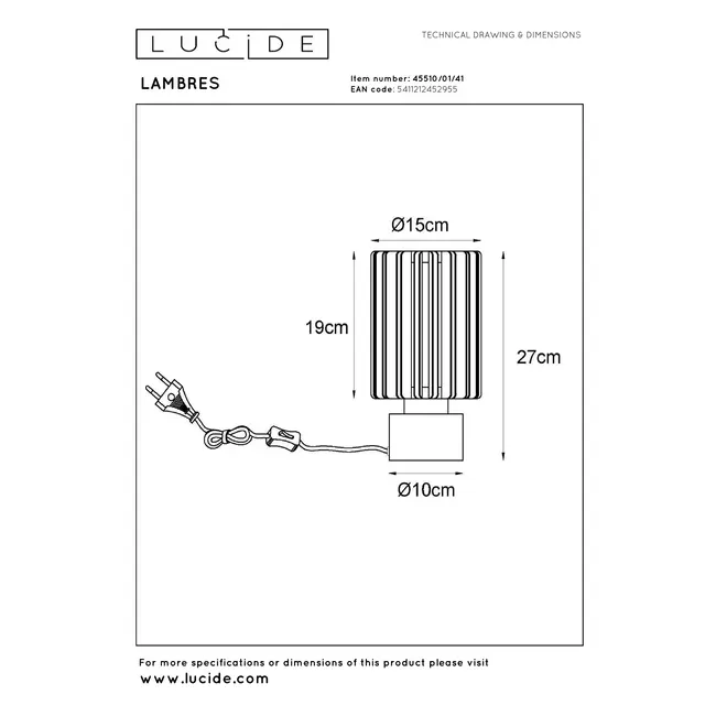 LAMBRES - Lampe de table - Ø 15 cm - 1xE27 - Taupe - 45510/01/41