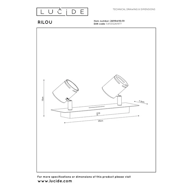 RILOU - Plafondspot - LED Dimb. - GU10 - 2x5W 3000K - Wit - 26994/10/31