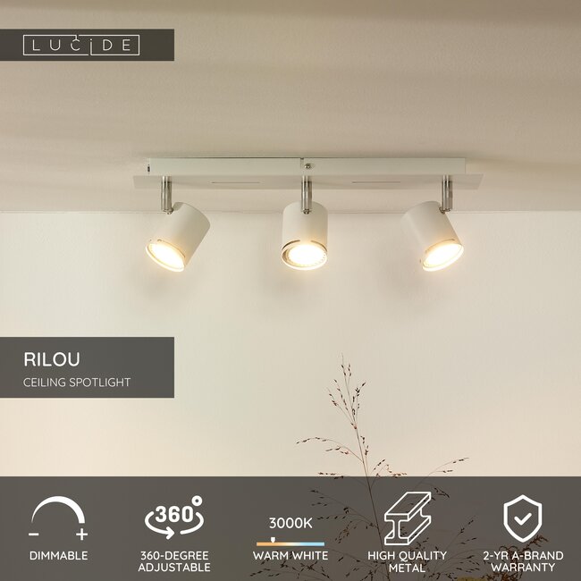 RILOU - Plafondspot - LED Dimb. - GU10 - 3x5W 3000K - Wit - 26994/15/31
