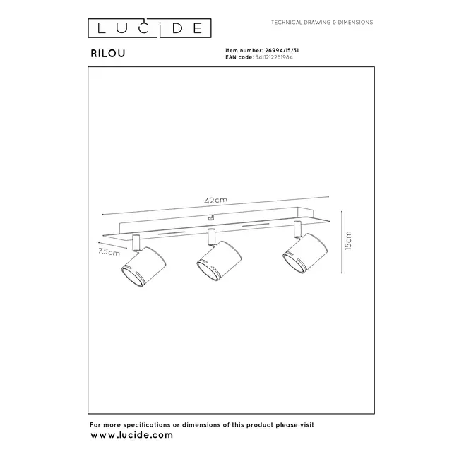 RILOU - Ceiling spotlight - LED Dim. - GU10 - 3x5W 3000K - White - 26994/15/31