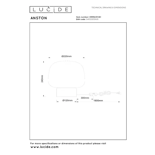 ANSTON - Lampe de table - 1xE14 - Opalin - 05552/01/61