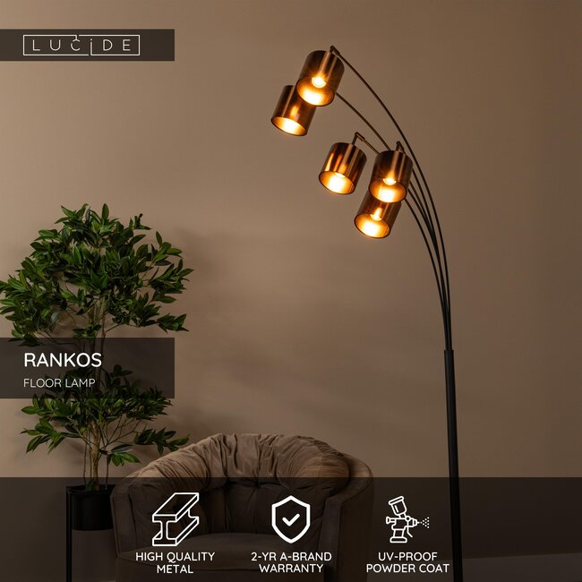 RANKOS - Lampadaire - 5xE14 - Noir - 05747/85/30