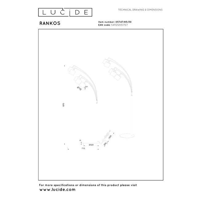 RANKOS - Vloerlamp - 5xE14 - Zwart - 05747/85/30