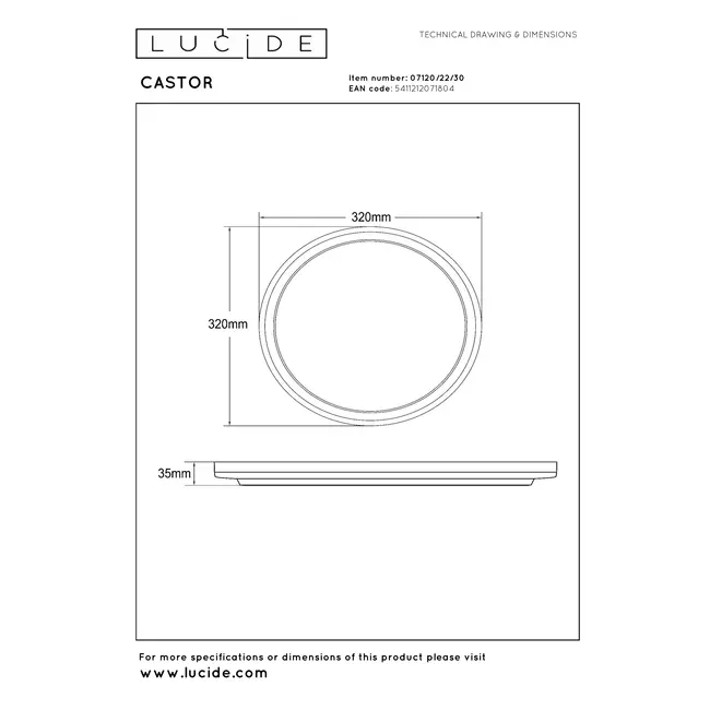 CASTOR - Flush ceiling light - Ø 32 cm - LED Dim. - CCT - 1x20W 2700K/6500K - Rgb - Opal - 07120/22/30