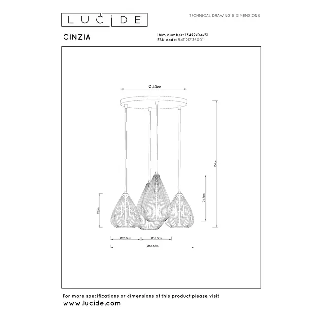 CINZIA - Hanglamp - Ø 55,5 cm - 4xE27 - Wit - 13452/04/31