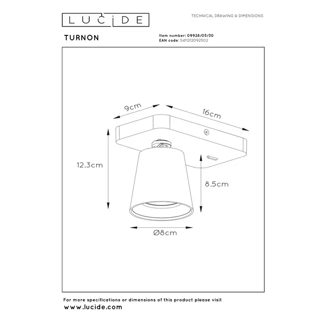 TURNON - Lampe de chevet / Applique mural - LED Dim to warm - GU10 - 1x5W 2200K/3000K - Noir - 09928/05/30