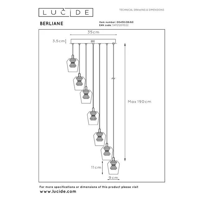 BERLIANE - Pendant light - Ø 39 cm - LED Dim. - 7x4W 2700K - With replaceable LED module - Transparant | Essential - 00430/28/60