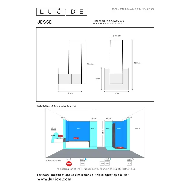 JESSE - Wall light Bathroom - 1xG9 - IP44 - Black - 04202/01/30