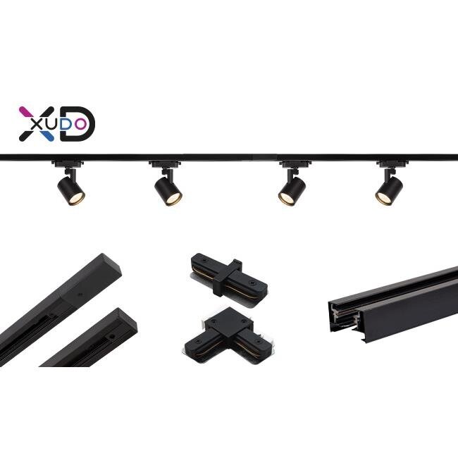 Système de rail XUDO 2 m avec 4 spots, monophasé, noir - OUTLET