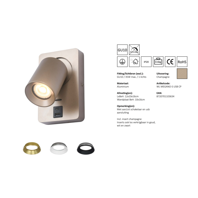 MEGANO-S USB - Wandlamp GU10 - Champagne