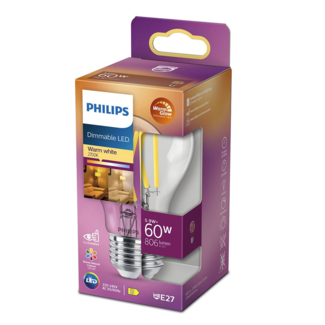 Philips Ampoule LED rétro à filament E27 A60, lumière chaude, 5,9-60 W, variable Philips Ampoule LED rétro à filament E27 A60, lumière chaude, 5,9-60 W, variable