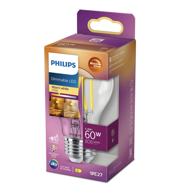 Ampoule LED rétro à filament E27 A60, lumière chaude, 5,9-60 W, variable