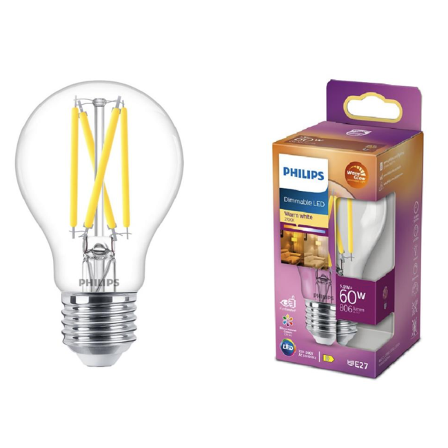 Ampoule LED rétro à filament E27 A60, lumière chaude, 5,9-60 W, variable