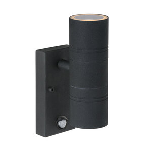 Lucide ARNE-LED IR - Wandspot / Wandlamp Binnen/Buiten - Ø 6,3 cm - LED - GU10 - 2x5W 2700K - IP44 - Beweging & dag/nacht sensor - Zwart Lucide ARNE-LED IR - Wandspot / Wandlamp Binnen/Buiten - Ø 6,3 cm - LED - GU10 - 2x5W 2700K - IP44 - Beweging & dag/nacht sensor - Zwart
