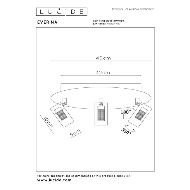 EVERINA - Plafonnier - Ø 40 cm - LED dimmable - Température de couleur : 2200 K/6500 K - Noir | Essential - 00131/40/30