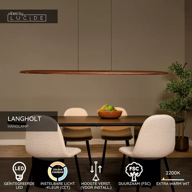 LANGHOLT - Suspension - LED Dim. - CCT - 1x28W 2200K/4000K - Bois clair | Vibes - 01402/28/72