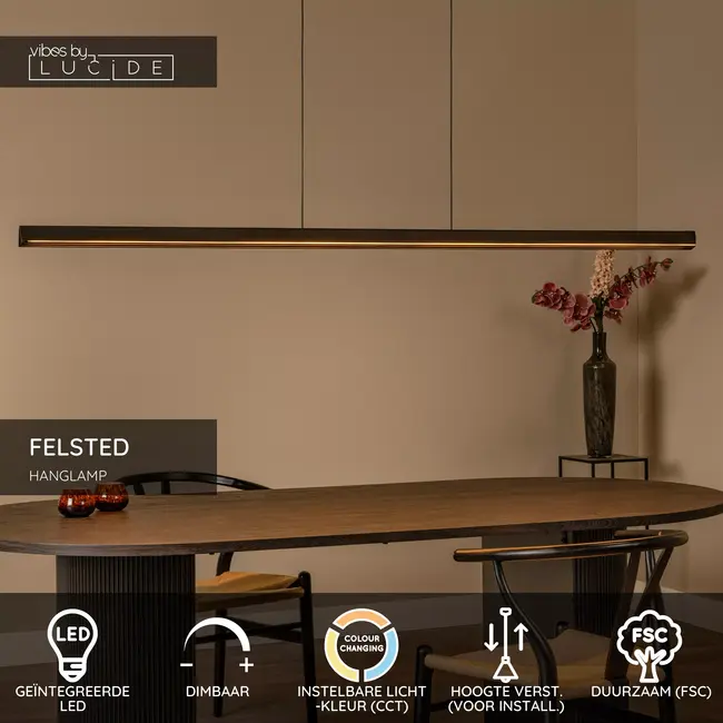 FELSTED - Suspension - LED Dim. - CCT - 1x28W 2200K/4000K - Noir | Vibes - 01403/28/70