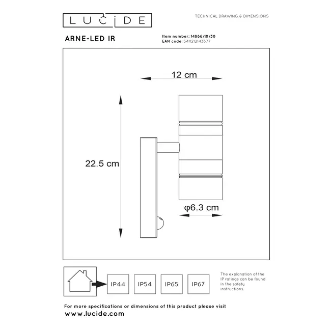 ARNE-LED IR - Spot mural / Applique mural Intérieur/Extérieur - Ø 6,3 cm - LED - GU10 - 2x5W 2700K - IP44- Détecteur De Mouvement & Jour/Nuit - Noir - 14866/10/30