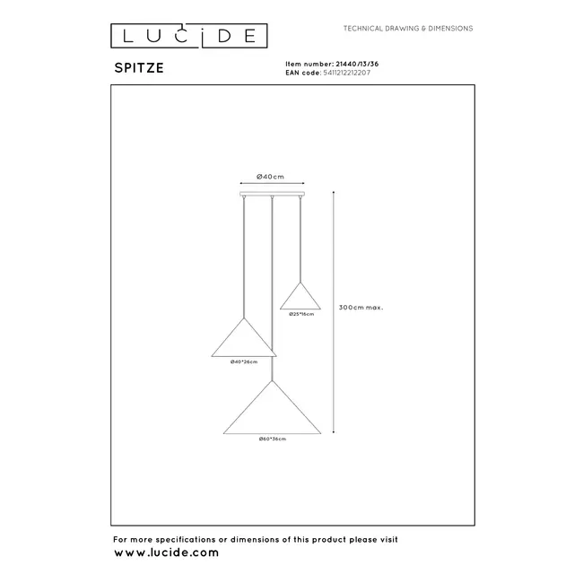 SPITZE - Pendant light - Ø 68 cm - 3xE27 - Grey | Vibes - 21440/13/36