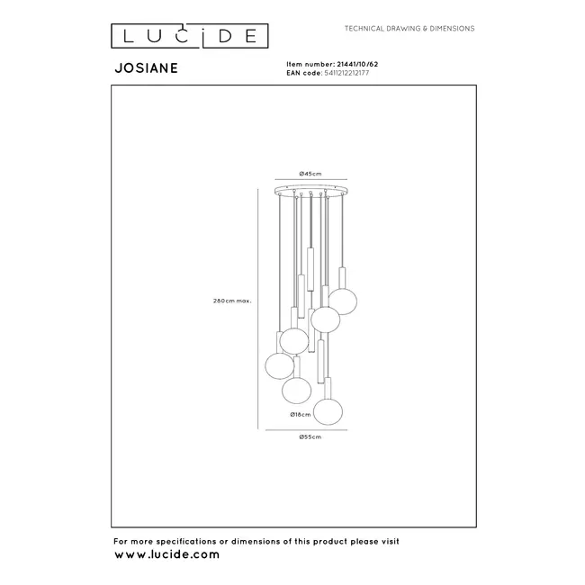 JOSIANE - Suspension - Ø 55 cm - 6xG9 - Noir | Vibes - 21441/10/62
