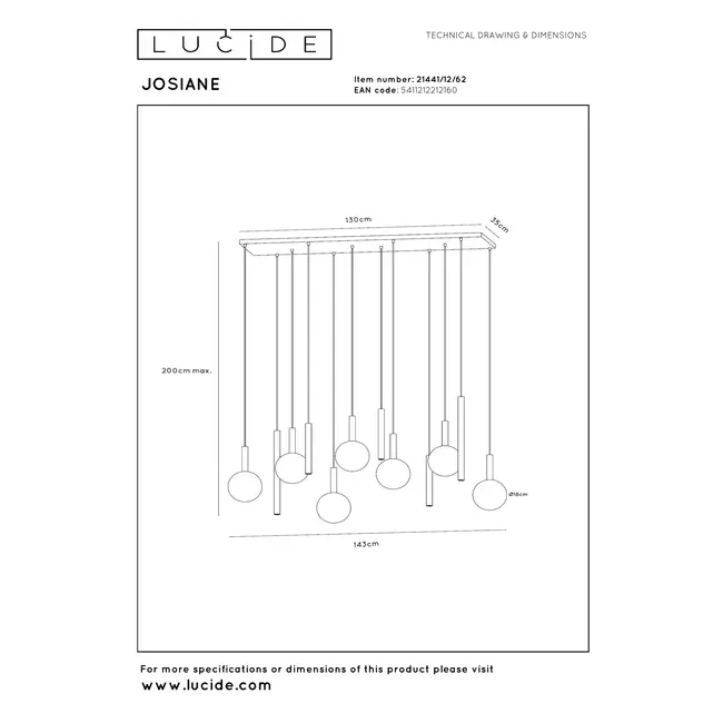 JOSIANE - Pendant light - 7xG9 - Black | Vibes - 21441/12/62