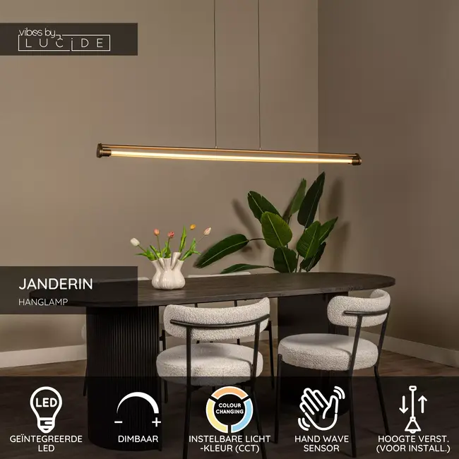 JANDERIN - Hanglamp - LED Dimb. - CCT - 2x16,5W 2200K/3300K - Handbewegingssensor - Champagne kleur | Vibes - 24405/34/05