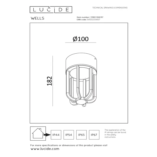 WELLS - Plafonnier Intérieur/Extérieur - Ø 10 cm - LED - 1x8W 2700K - IP54 - Rouille | Essential - 33807/08/97