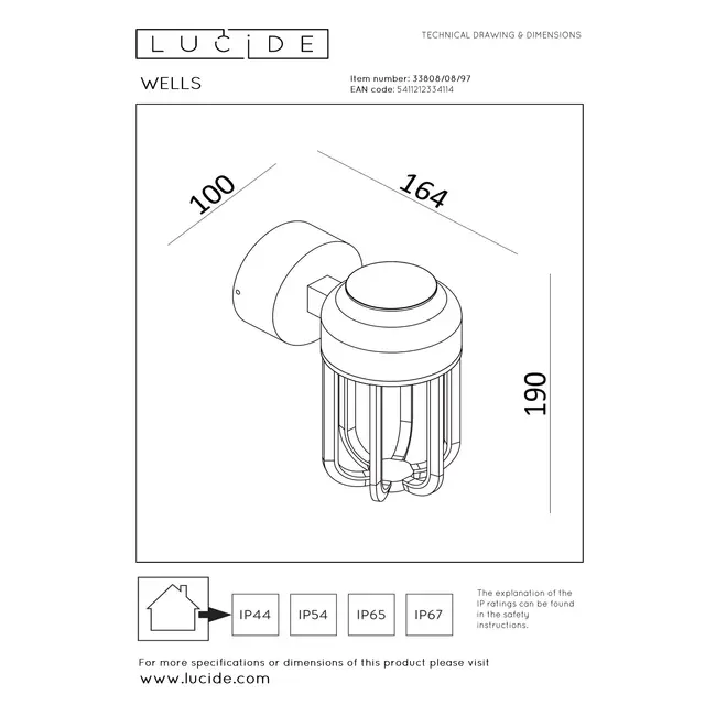 WELLS - Applique murale Intérieur/Extérieur - Ø 10 cm - LED - 1x8W 2700K - IP54 - Rouille | Essential - 33808/08/97