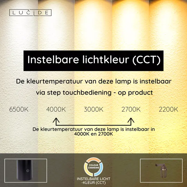 WELLS - Oplaadbare Wandlamp Binnen/Buiten - Accu/Batterij - Ø 10 cm - LED Dimb. - CCT - 1x5W 2700K/4000K - IP54 - Roest bruin | Essential - 33809/05/97