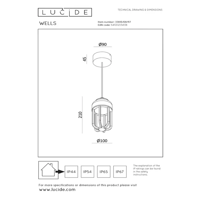 WELLS - Suspension Intérieur/Extérieur - Ø 10 cm - LED - 1x8W 2700K - IP54 - Rouille | Essential - 33810/08/97