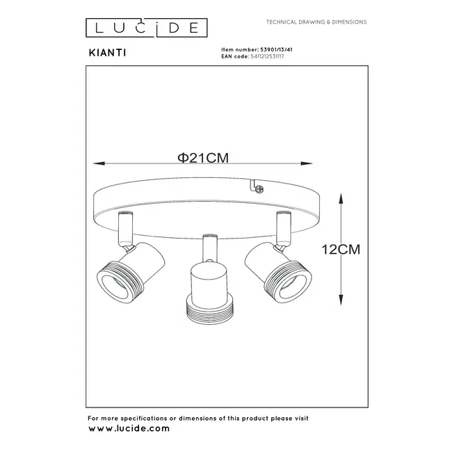 KIANTI - Spot plafond - Ø 21 cm - 3xGU10 - Taupe - 53901/13/41