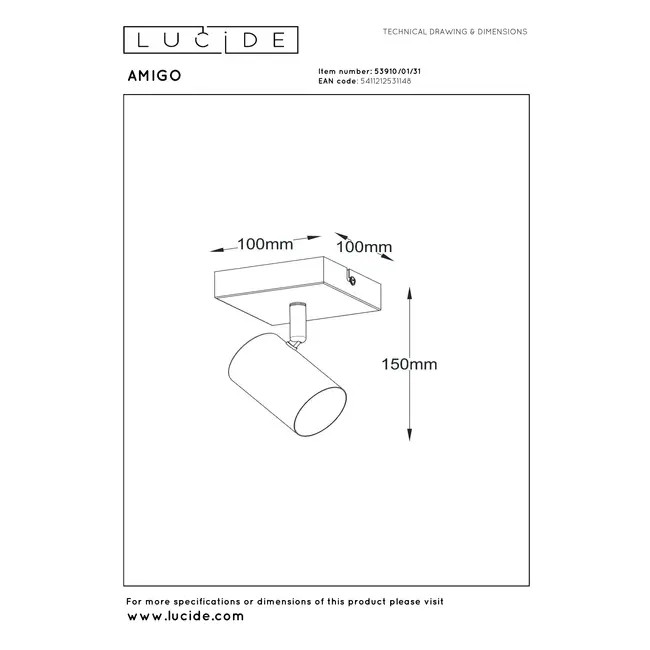 AMIGO - Plafondspot - 1xGU10 - Wit - 53910/01/31