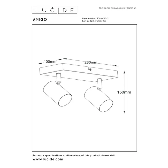 AMIGO - Spot de plafond - 2xGU10 - Blanc - 53910/02/31