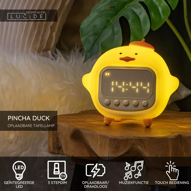 PINCHA DUCK - Lampe de table rechargeable pour chambre d'enfant - Fonctionne sur piles - LED à 3 niveaux d'intensité - 1 x 1,5 W 2100 K - Fonction musique - Jaune | Essential - 54500/01/34