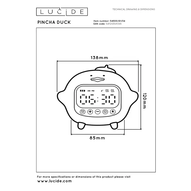 PINCHA DUCK - Lampe de table rechargeable pour chambre d'enfant - Fonctionne sur piles - LED à 3 niveaux d'intensité - 1 x 1,5 W 2100 K - Fonction musique - Jaune | Essential - 54500/01/34