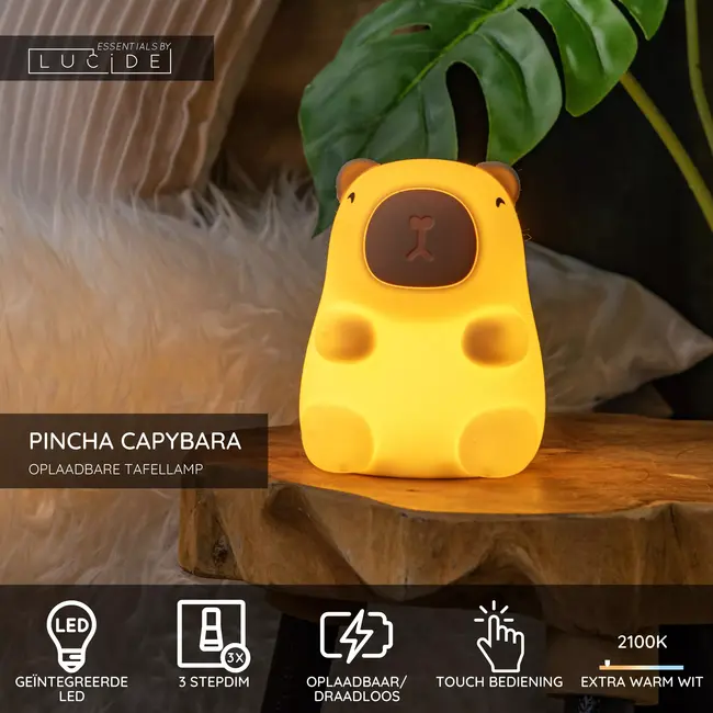 PINCHA CAPYBARA - Lampe de table Rechargeable Chambres d'enfant - Batterie/Piles - LED 3 StepDim - 1x0,5W 2100K - Crème | Essential - 54500/01/38