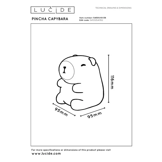 PINCHA CAPYBARA - Lampe de table Rechargeable Chambres d'enfant - Batterie/Piles - LED 3 StepDim - 1x0,5W 2100K - Crème | Essential - 54500/01/38